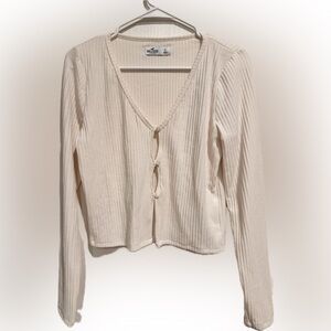 Hollister Cream Ribbed Button-Up Cardigan Size Large
